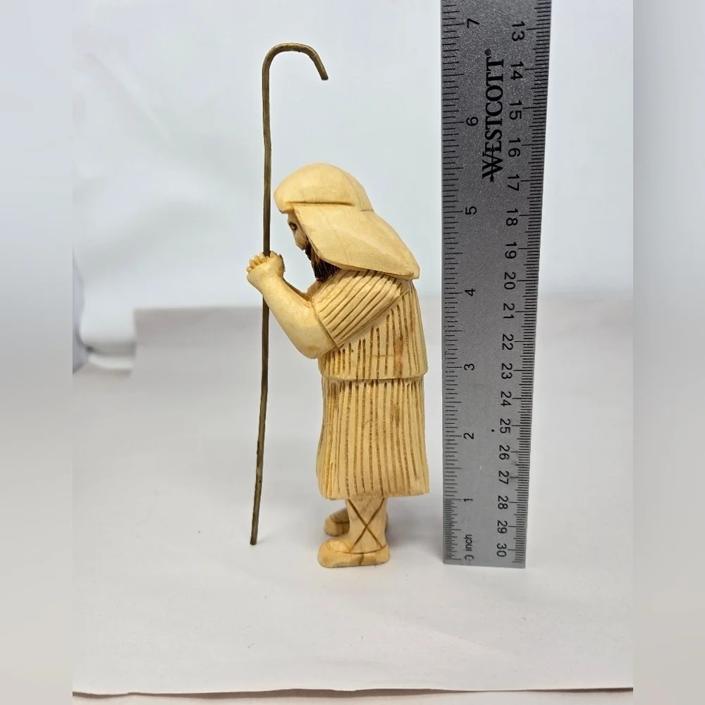 Nativity Shepard Holding His Staff Hand Carved Wood 1999 R Herrenbruck Christmas